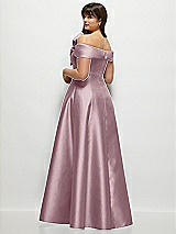 Rear View Thumbnail - Dusty Rose Asymmetrical Bow Off-Shoulder Satin Gown with Ballroom Skirt