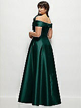 Rear View Thumbnail - Evergreen Asymmetrical Bow Off-Shoulder Satin Gown with Ballroom Skirt