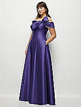 Side View Thumbnail - Grape Asymmetrical Bow Off-Shoulder Satin Gown with Ballroom Skirt