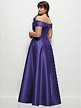 Rear View Thumbnail - Grape Asymmetrical Bow Off-Shoulder Satin Gown with Ballroom Skirt