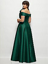 Rear View Thumbnail - Hunter Green Asymmetrical Bow Off-Shoulder Satin Gown with Ballroom Skirt