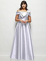 Front View Thumbnail - Silver Dove Asymmetrical Bow Off-Shoulder Satin Gown with Ballroom Skirt