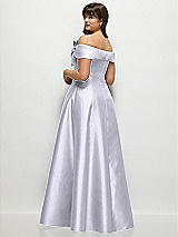 Rear View Thumbnail - Silver Dove Asymmetrical Bow Off-Shoulder Satin Gown with Ballroom Skirt