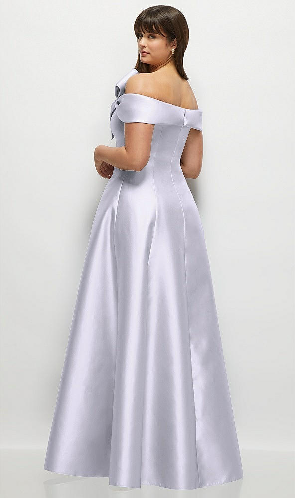 Back View - Silver Dove Asymmetrical Bow Off-Shoulder Satin Gown with Ballroom Skirt