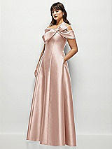 Side View Thumbnail - Toasted Sugar Asymmetrical Bow Off-Shoulder Satin Gown with Ballroom Skirt