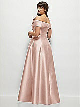 Rear View Thumbnail - Toasted Sugar Asymmetrical Bow Off-Shoulder Satin Gown with Ballroom Skirt
