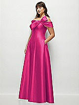 Side View Thumbnail - Think Pink Asymmetrical Bow Off-Shoulder Satin Gown with Ballroom Skirt