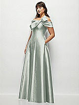 Side View Thumbnail - Willow Green Asymmetrical Bow Off-Shoulder Satin Gown with Ballroom Skirt