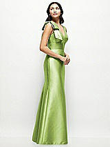 Side View Thumbnail - Mojito Deep V-back Satin Trumpet Dress with Cascading Bow at One Shoulder