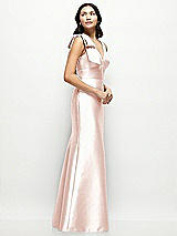 Side View Thumbnail - Blush Deep V-back Satin Trumpet Dress with Cascading Bow at One Shoulder