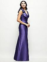 Side View Thumbnail - Grape Deep V-back Satin Trumpet Dress with Cascading Bow at One Shoulder