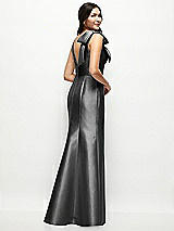 Rear View Thumbnail - Pewter Deep V-back Satin Trumpet Dress with Cascading Bow at One Shoulder