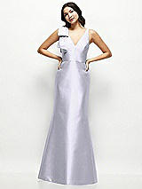 Front View Thumbnail - Silver Dove Deep V-back Satin Trumpet Dress with Cascading Bow at One Shoulder