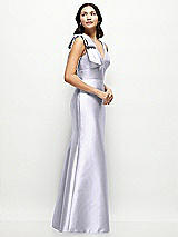 Side View Thumbnail - Silver Dove Deep V-back Satin Trumpet Dress with Cascading Bow at One Shoulder