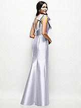 Rear View Thumbnail - Silver Dove Deep V-back Satin Trumpet Dress with Cascading Bow at One Shoulder