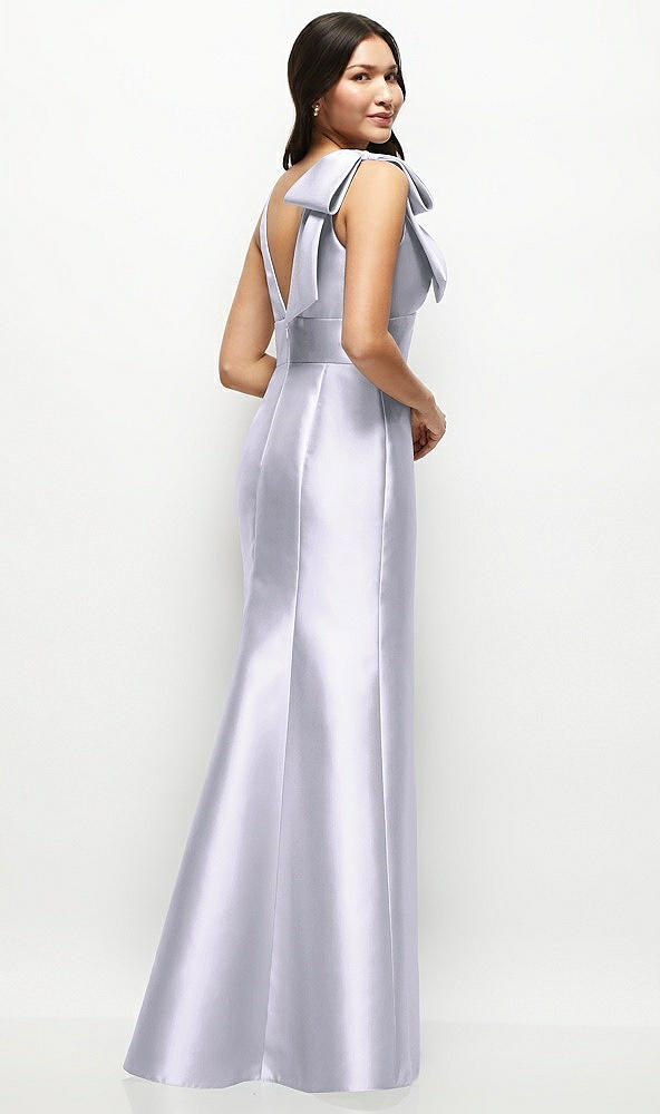 Back View - Silver Dove Deep V-back Satin Trumpet Dress with Cascading Bow at One Shoulder