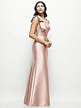 Side View Thumbnail - Toasted Sugar Deep V-back Satin Trumpet Dress with Cascading Bow at One Shoulder