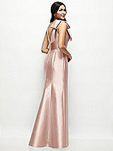 Rear View Thumbnail - Toasted Sugar Deep V-back Satin Trumpet Dress with Cascading Bow at One Shoulder
