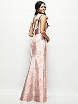 Rear View Thumbnail - Bow And Blossom Print Deep V-back Floral Satin Trumpet Dress with One-Shoulder Cascading Bow