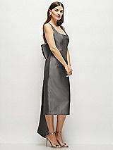 Side View Thumbnail - Caviar Gray Scoop Neck Corset Satin Midi Dress with Floor-Length Bow Tails