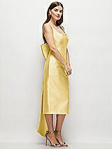 Side View Thumbnail - Maize Scoop Neck Corset Satin Midi Dress with Floor-Length Bow Tails