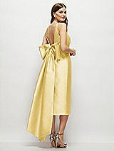 Rear View Thumbnail - Maize Scoop Neck Corset Satin Midi Dress with Floor-Length Bow Tails