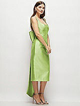 Side View Thumbnail - Mojito Scoop Neck Corset Satin Midi Dress with Floor-Length Bow Tails