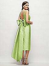 Rear View Thumbnail - Mojito Scoop Neck Corset Satin Midi Dress with Floor-Length Bow Tails