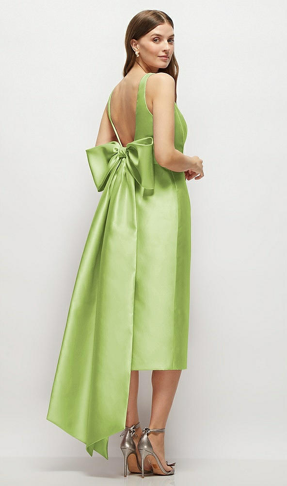 Back View - Mojito Scoop Neck Corset Satin Midi Dress with Floor-Length Bow Tails