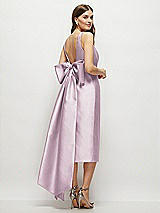Rear View Thumbnail - Suede Rose Scoop Neck Corset Satin Midi Dress with Floor-Length Bow Tails