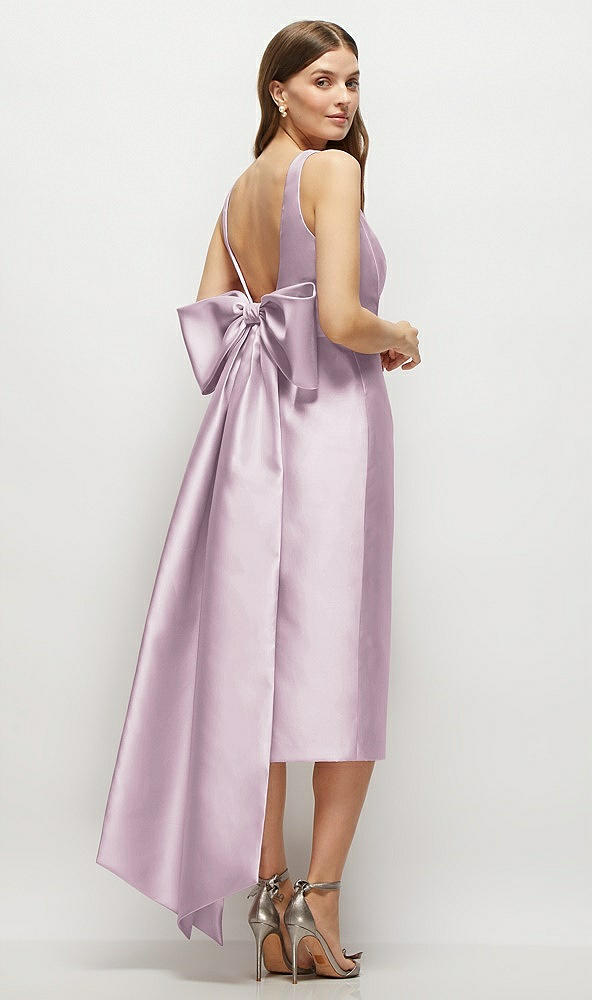 Back View - Suede Rose Scoop Neck Corset Satin Midi Dress with Floor-Length Bow Tails