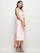 Side View Thumbnail - Ballet Pink Scoop Neck Corset Satin Midi Dress with Floor-Length Bow Tails