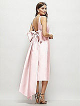 Rear View Thumbnail - Ballet Pink Scoop Neck Corset Satin Midi Dress with Floor-Length Bow Tails