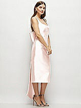 Side View Thumbnail - Blush Scoop Neck Corset Satin Midi Dress with Floor-Length Bow Tails