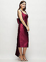 Side View Thumbnail - Cabernet Scoop Neck Corset Satin Midi Dress with Floor-Length Bow Tails