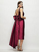 Rear View Thumbnail - Cabernet Scoop Neck Corset Satin Midi Dress with Floor-Length Bow Tails