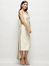 Side View Thumbnail - Champagne Scoop Neck Corset Satin Midi Dress with Floor-Length Bow Tails