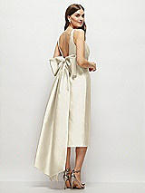 Rear View Thumbnail - Champagne Scoop Neck Corset Satin Midi Dress with Floor-Length Bow Tails