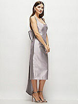 Side View Thumbnail - Cashmere Gray Scoop Neck Corset Satin Midi Dress with Floor-Length Bow Tails