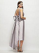 Rear View Thumbnail - Cashmere Gray Scoop Neck Corset Satin Midi Dress with Floor-Length Bow Tails