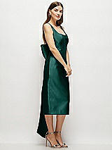 Side View Thumbnail - Evergreen Scoop Neck Corset Satin Midi Dress with Floor-Length Bow Tails
