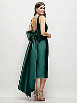 Rear View Thumbnail - Evergreen Scoop Neck Corset Satin Midi Dress with Floor-Length Bow Tails