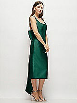 Side View Thumbnail - Hunter Green Scoop Neck Corset Satin Midi Dress with Floor-Length Bow Tails