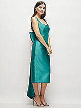 Side View Thumbnail - Jade Scoop Neck Corset Satin Midi Dress with Floor-Length Bow Tails