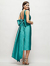 Rear View Thumbnail - Jade Scoop Neck Corset Satin Midi Dress with Floor-Length Bow Tails
