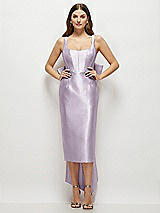 Front View Thumbnail - Lilac Haze Scoop Neck Corset Satin Midi Dress with Floor-Length Bow Tails