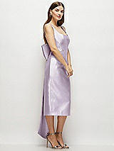 Side View Thumbnail - Lilac Haze Scoop Neck Corset Satin Midi Dress with Floor-Length Bow Tails