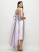 Rear View Thumbnail - Lilac Haze Scoop Neck Corset Satin Midi Dress with Floor-Length Bow Tails