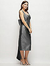 Side View Thumbnail - Pewter Scoop Neck Corset Satin Midi Dress with Floor-Length Bow Tails