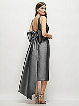 Rear View Thumbnail - Pewter Scoop Neck Corset Satin Midi Dress with Floor-Length Bow Tails